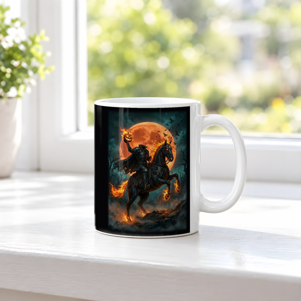 Der kopflose Reiter – weiße Tasse, auf der Fensterbank