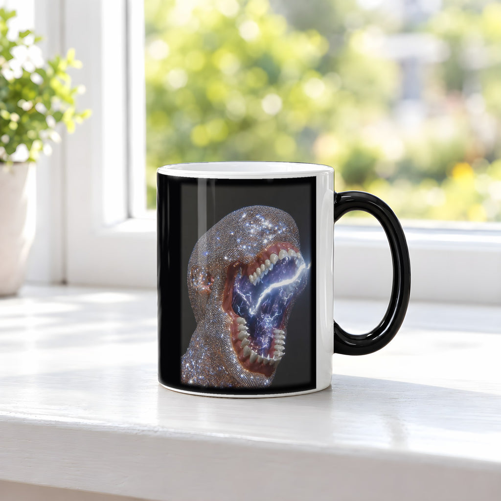Kristallschrei – Black Edition Zaubertasse mit Motiv (heiß), auf der Fensterbank