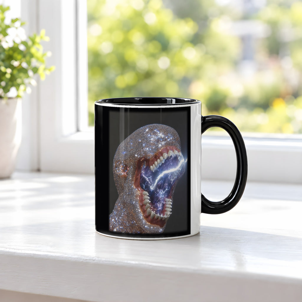 Kristallschrei – Tasse innen schwarz, auf der Fensterbank