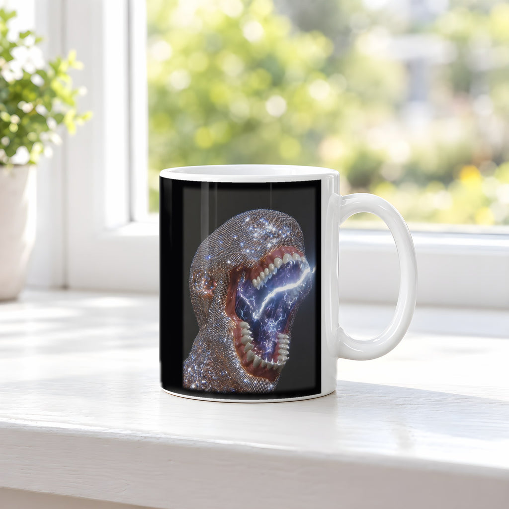 Kristallschrei – weiße Tasse, auf der Fensterbank