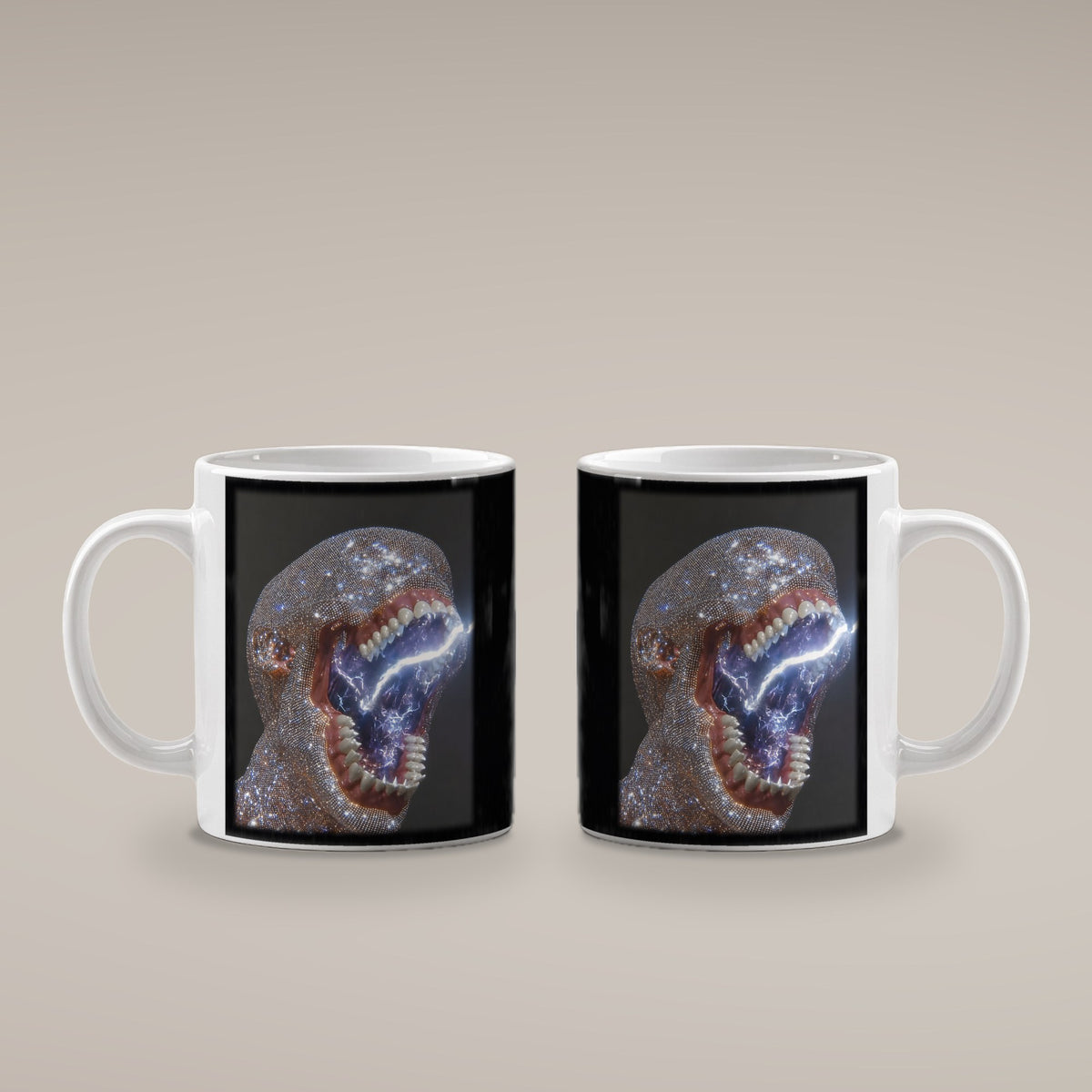 Kristallschrei – weiße Tasse, beide Seiten bedruckt