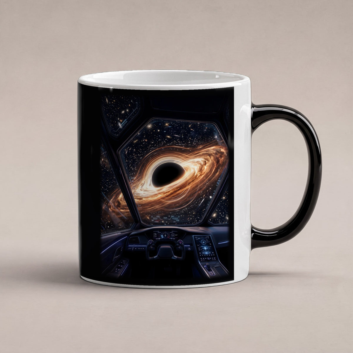 Kurs Singularität – Black Edition Zaubertasse mit Motiv (heiß), freigestellt