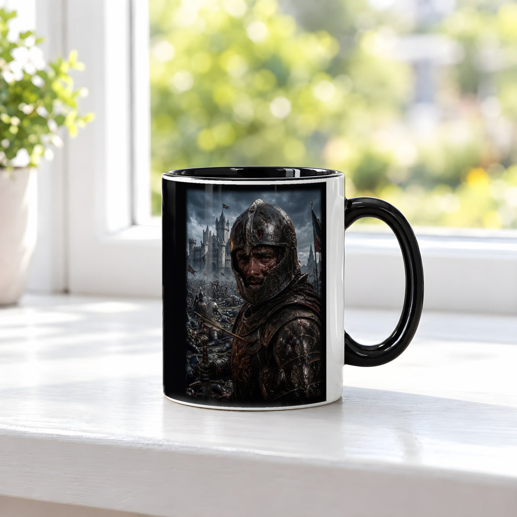 Der Krieger von Eisenfeld – Tasse innen schwarz, auf der Fensterbank