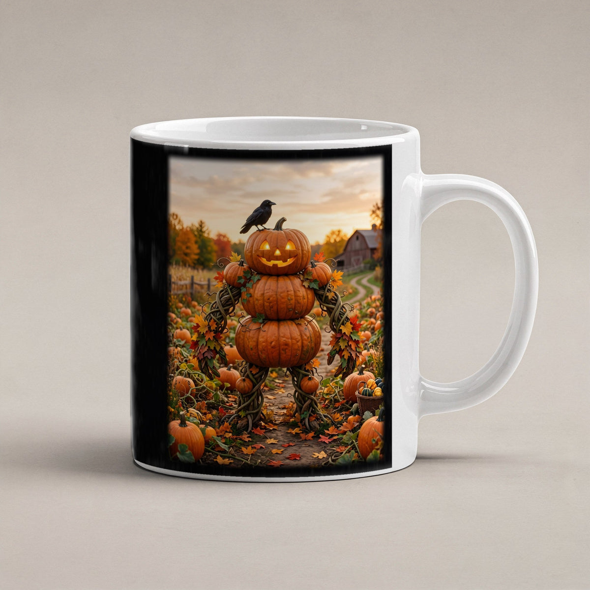 Die Kürbis-Vogelscheuche – weiße Tasse, freigestellt