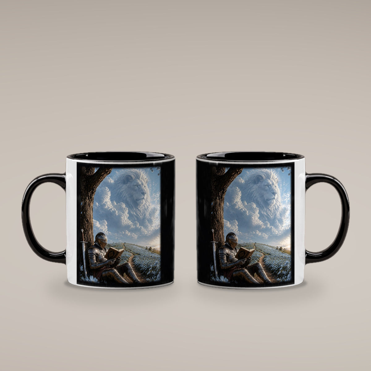 Der Löwe im Himmel – Tasse innen schwarz, beide Seiten bedruckt