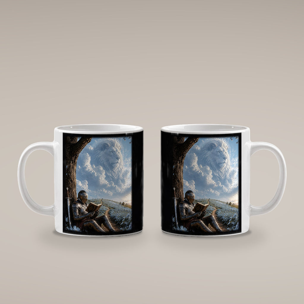 Der Löwe im Himmel – weiße Tasse, beide Seiten bedruckt