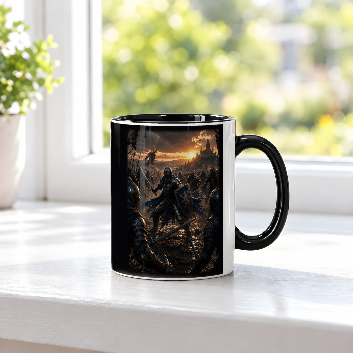 Der letzte Löwe – Tasse innen schwarz, auf der Fensterbank