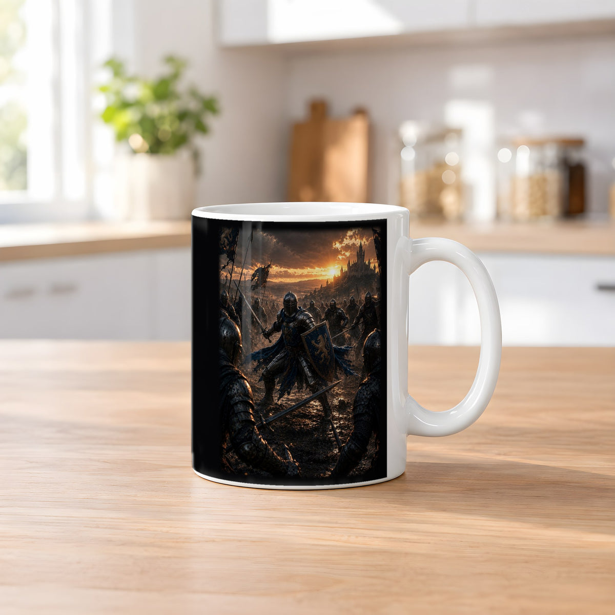 Der letzte Löwe – weiße Tasse, auf dem Küchentresen