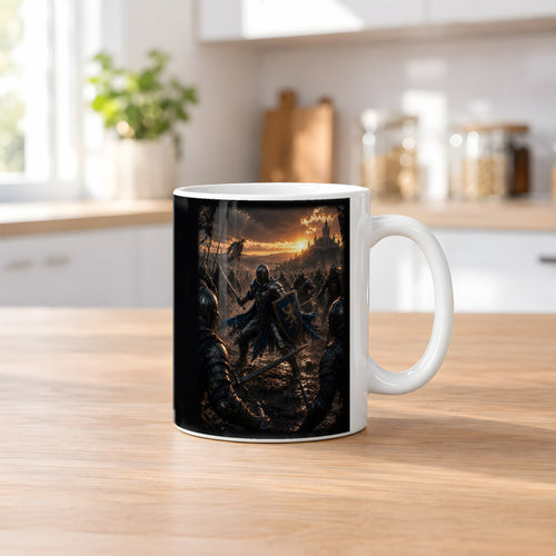 Der letzte Löwe – weiße Tasse, auf dem Küchentresen