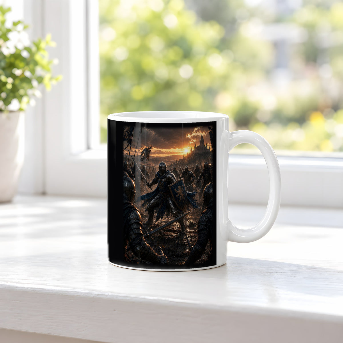 Der letzte Löwe – weiße Tasse, auf der Fensterbank