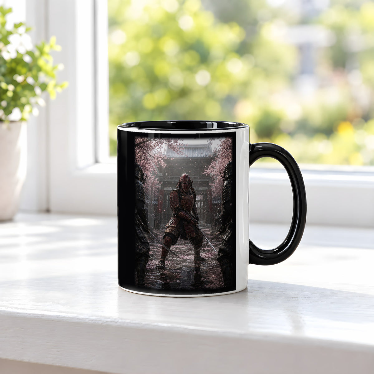 Der Letzte Samurai – Tasse innen schwarz, auf der Fensterbank