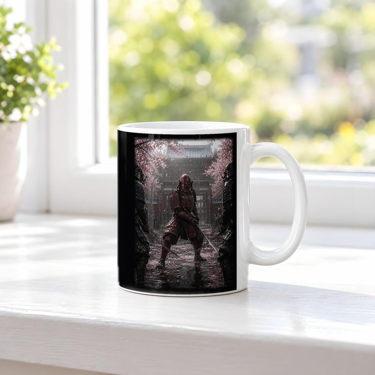 Der Letzte Samurai – weiße Tasse, auf der Fensterbank