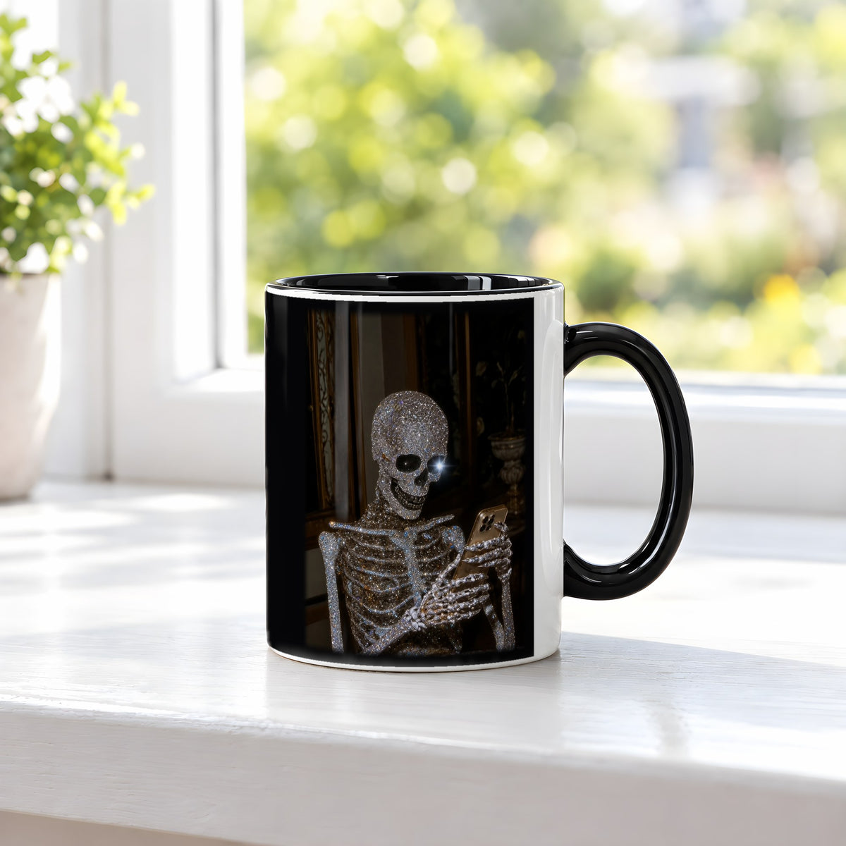 Der letzte Gast – Tasse innen schwarz, auf der Fensterbank