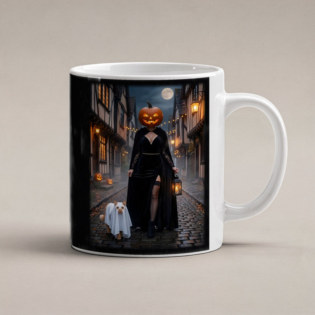 Die Laternenträgerin – weiße Tasse, freigestellt