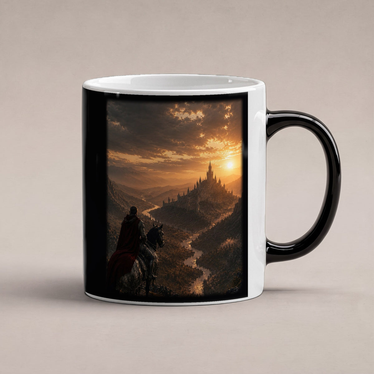 Der lange Weg heim – Black Edition Zaubertasse mit Motiv (heiß), freigestellt