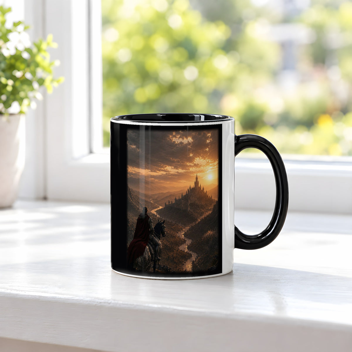 Der lange Weg heim – Tasse innen schwarz, auf der Fensterbank