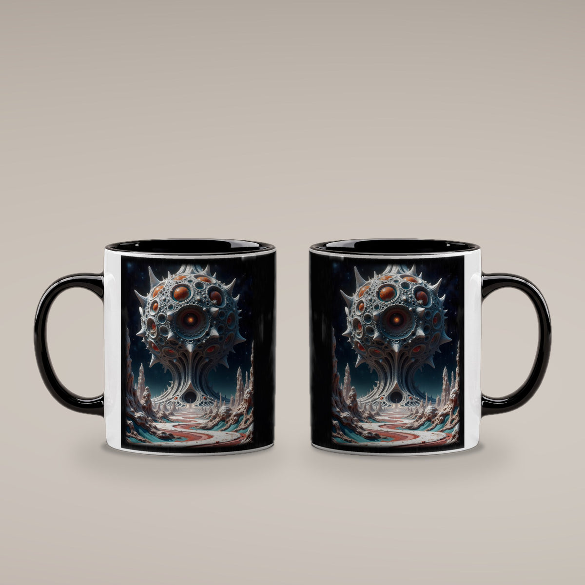 Der Monolith – Tasse innen schwarz, beide Seiten bedruckt