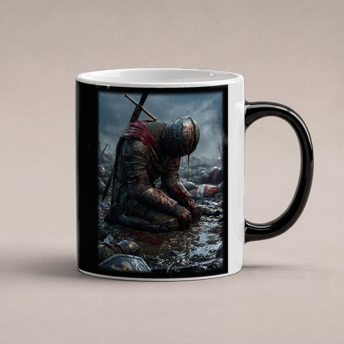 Der Trauernde – Black Edition Zaubertasse mit Motiv (heiß), freigestellt