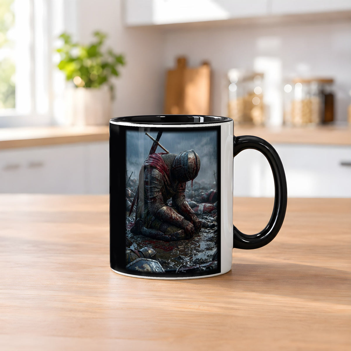 Der Trauernde – Tasse innen schwarz, auf dem Küchentresen