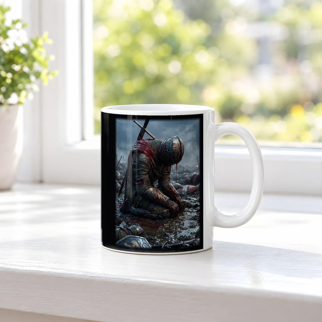 Der Trauernde – weiße Tasse, auf der Fensterbank