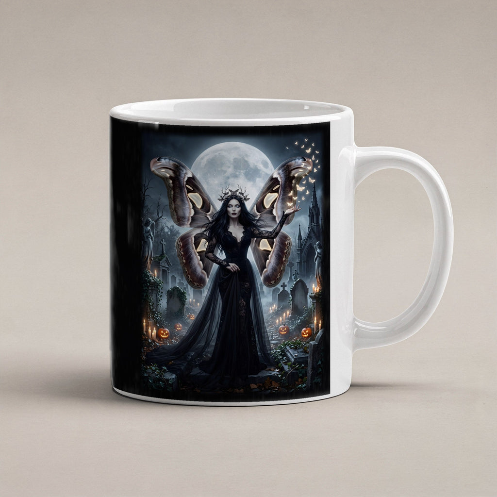 Die Mottenkönigin – weiße Tasse, freigestellt