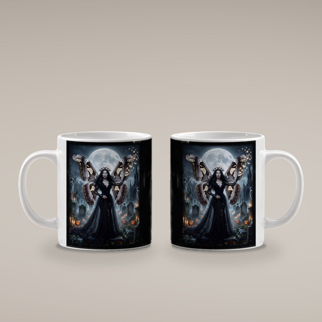 Die Mottenkönigin – weiße Tasse, beide Seiten bedruckt