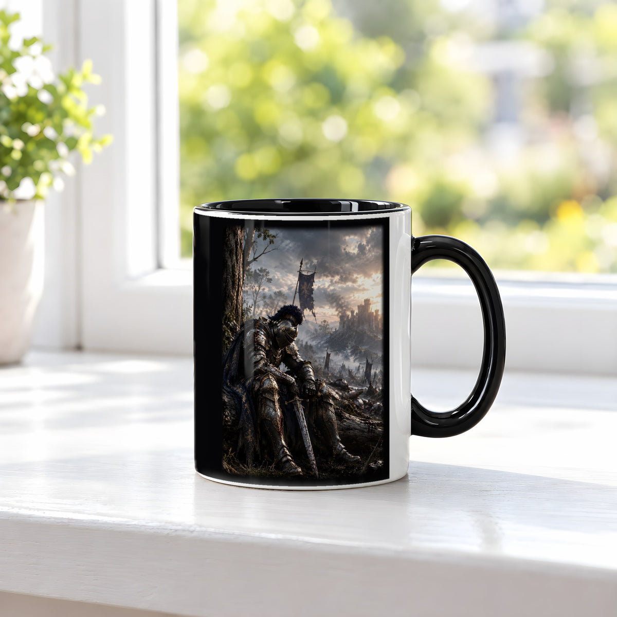 Nach der Schlacht – Tasse innen schwarz, auf der Fensterbank