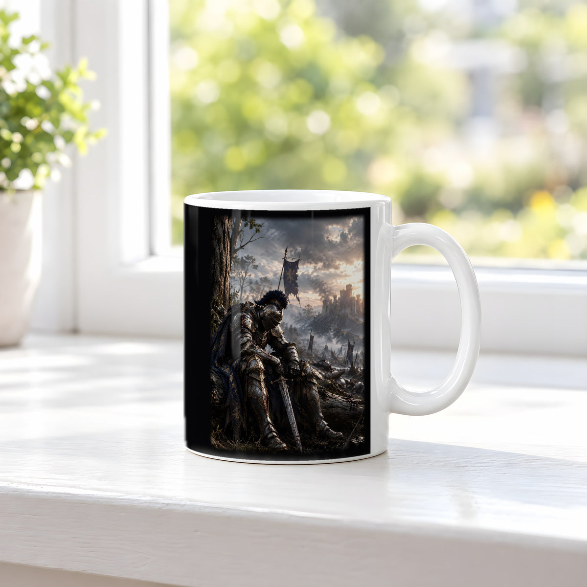 Nach der Schlacht – weiße Tasse, auf der Fensterbank