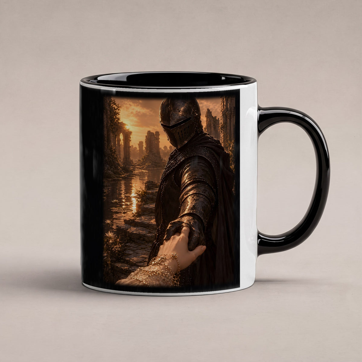 Nimm meine Hand – Tasse innen schwarz, freigestellt