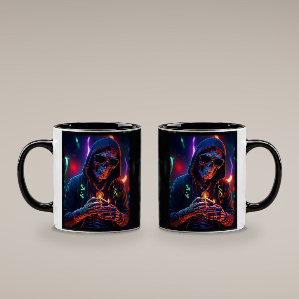 Das Neon-Skelett – Tasse innen schwarz, beide Seiten bedruckt