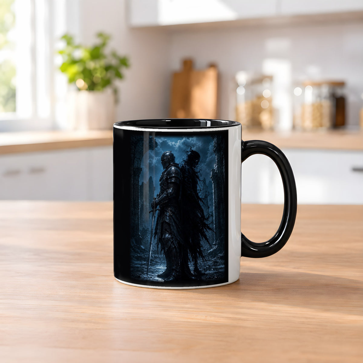 Der Pakt mit dem Tod – Tasse innen schwarz, auf dem Küchentresen
