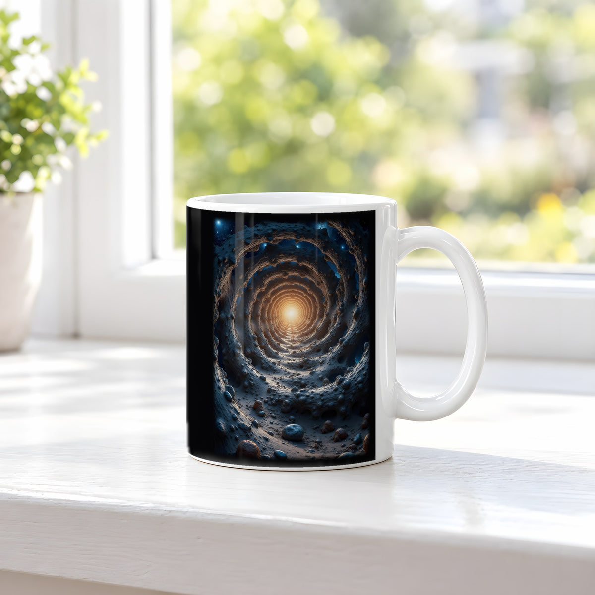 Der Paradoxwirbel – weiße Tasse, auf der Fensterbank