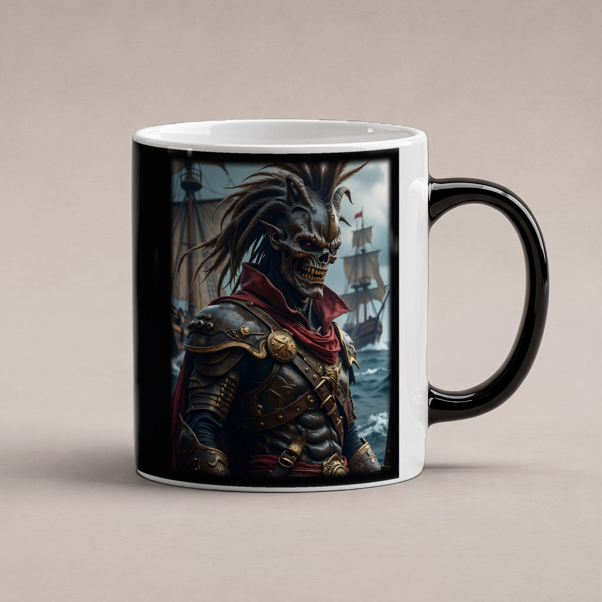 Der Piratenkönig – Black Edition Zaubertasse mit Motiv (heiß), freigestellt
