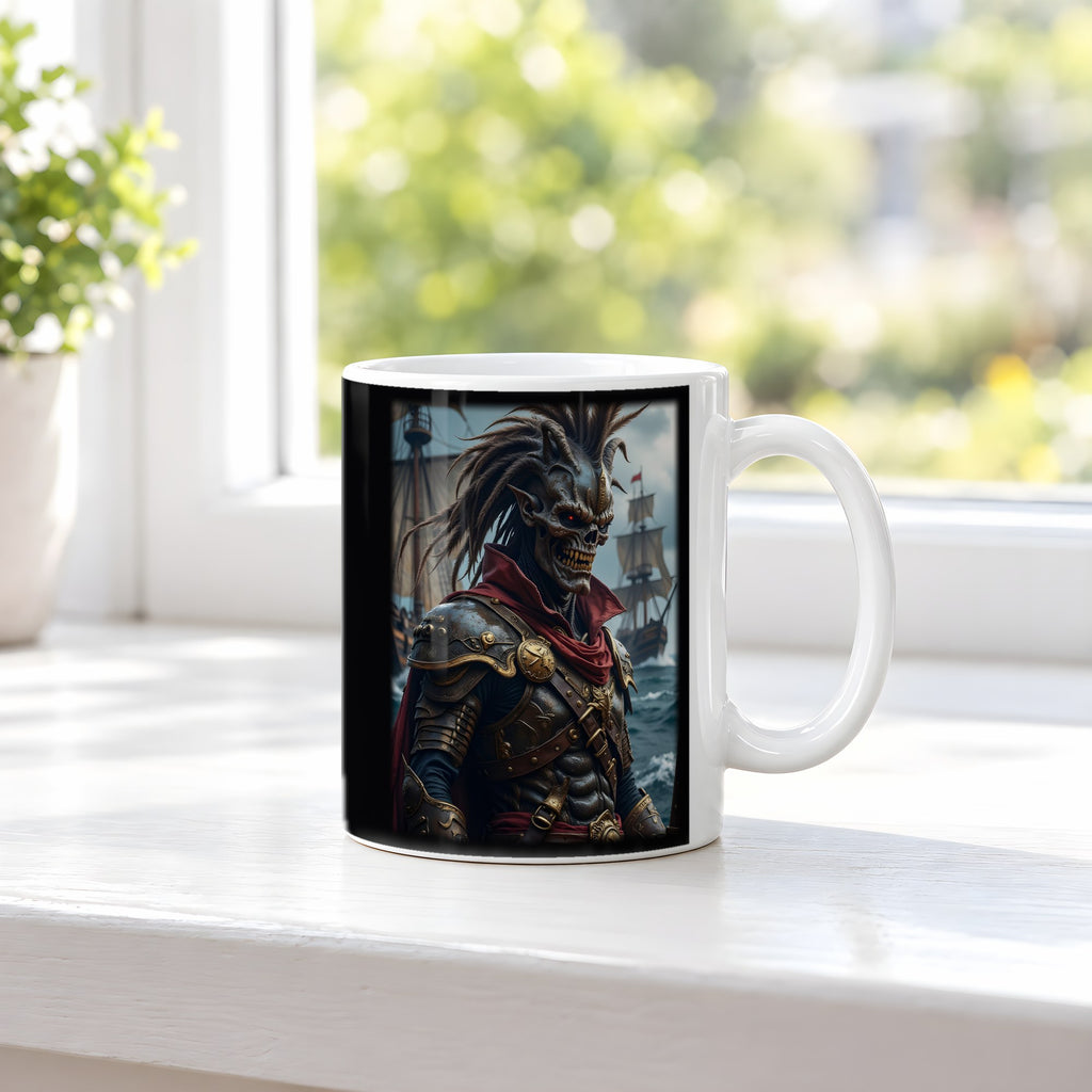 Der Piratenkönig – weiße Tasse, auf der Fensterbank