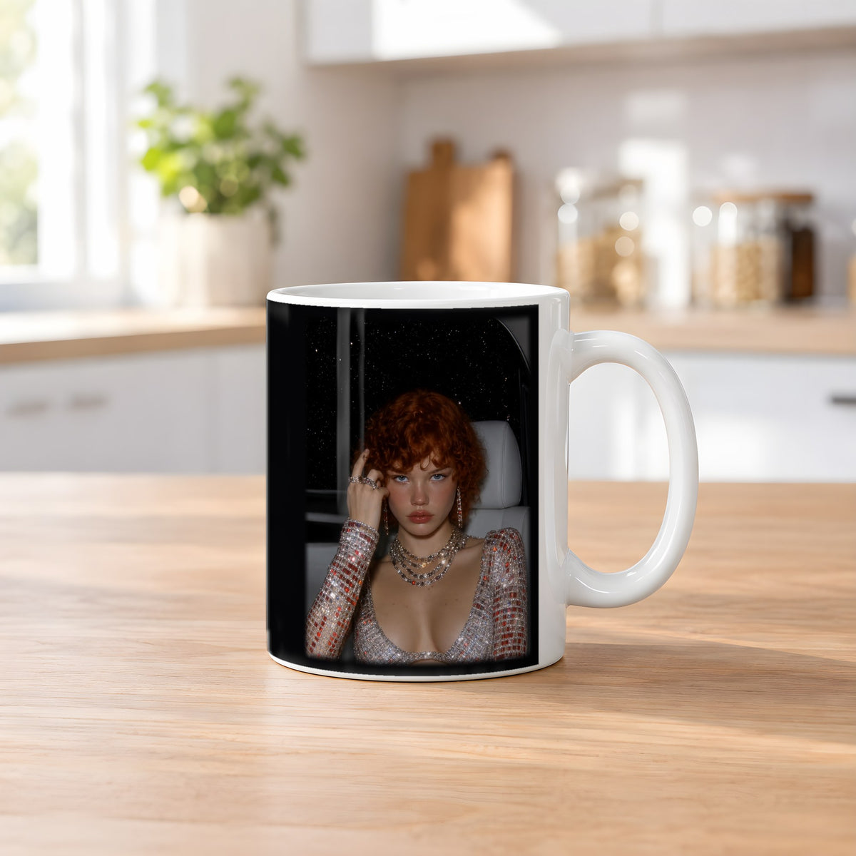 Perlmuttrausch – weiße Tasse, auf dem Küchentresen