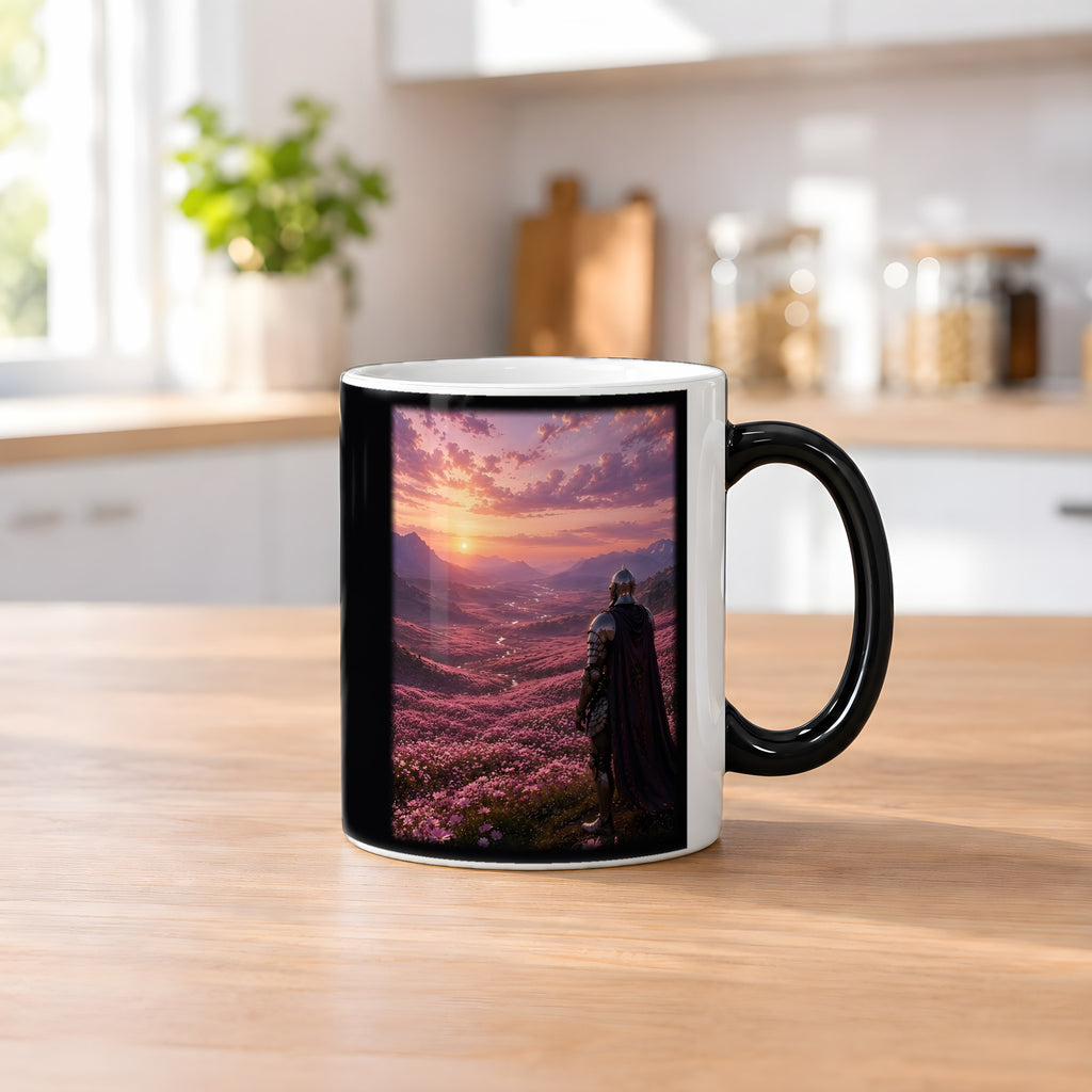 Das Purpurtal – Black Edition Zaubertasse mit Motiv (heiß), auf dem Küchentresen