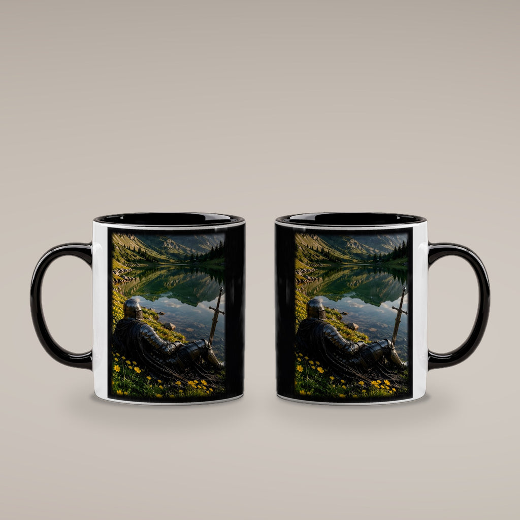 Ruhe am Bergsee – Tasse innen schwarz, beide Seiten bedruckt