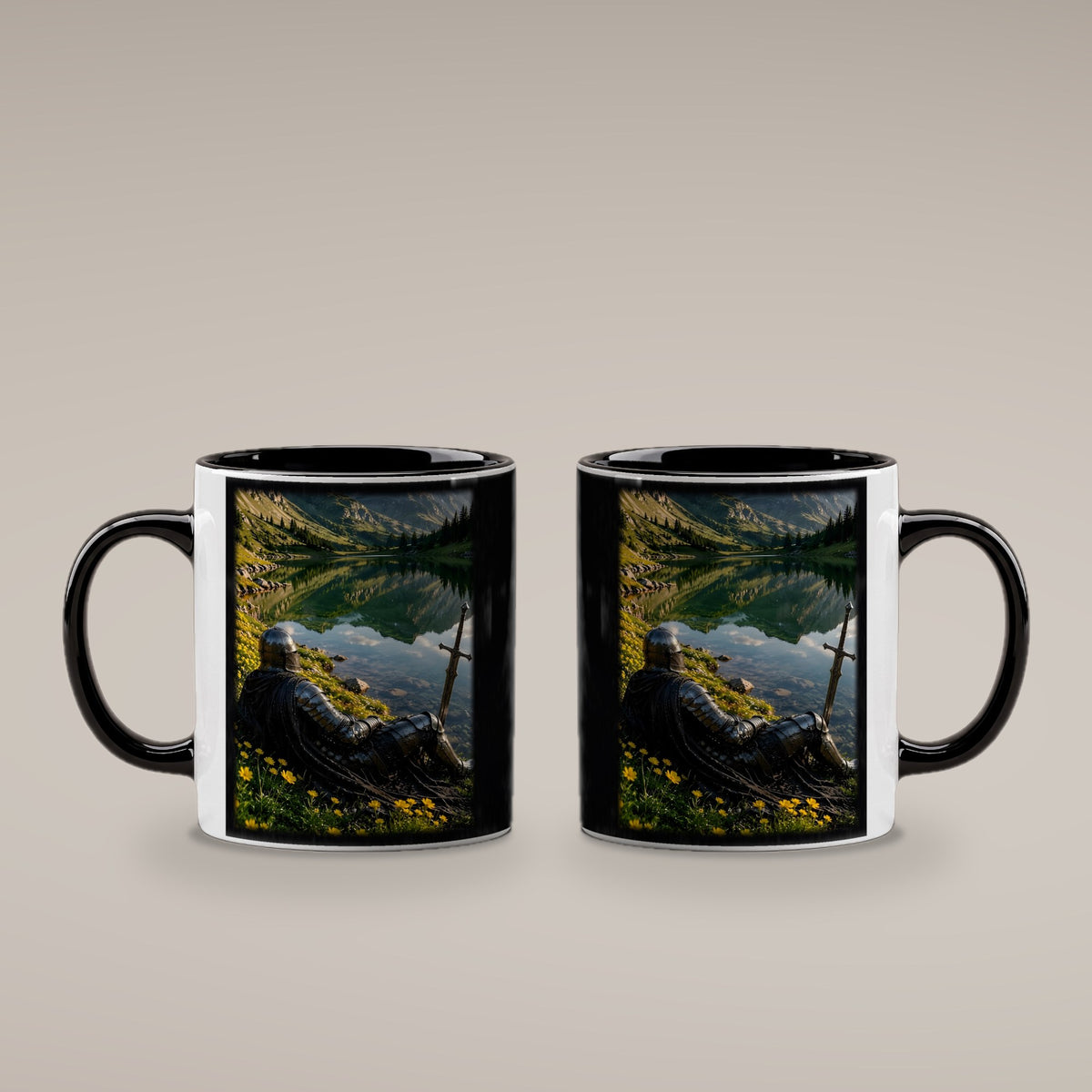 Ruhe am Bergsee – Tasse innen schwarz, beide Seiten bedruckt