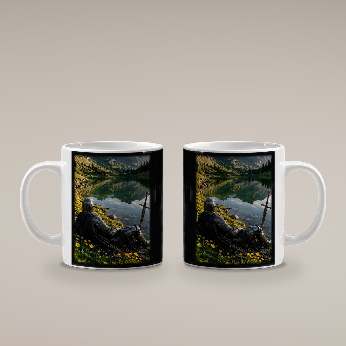 Ruhe am Bergsee – weiße Tasse, beide Seiten bedruckt