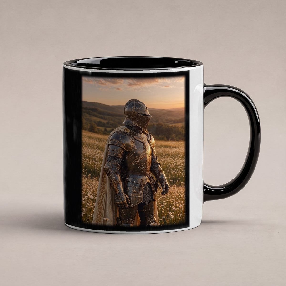 Der Ritter der Blumenwiesen – Tasse innen schwarz, freigestellt