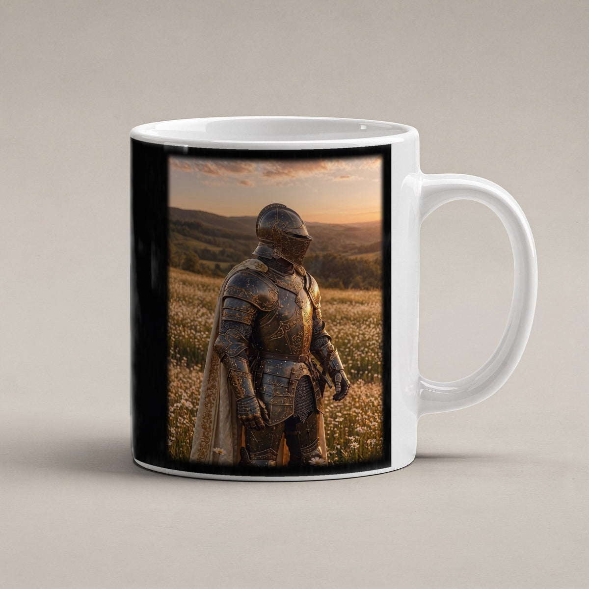 Der Ritter der Blumenwiesen – weiße Tasse, freigestellt