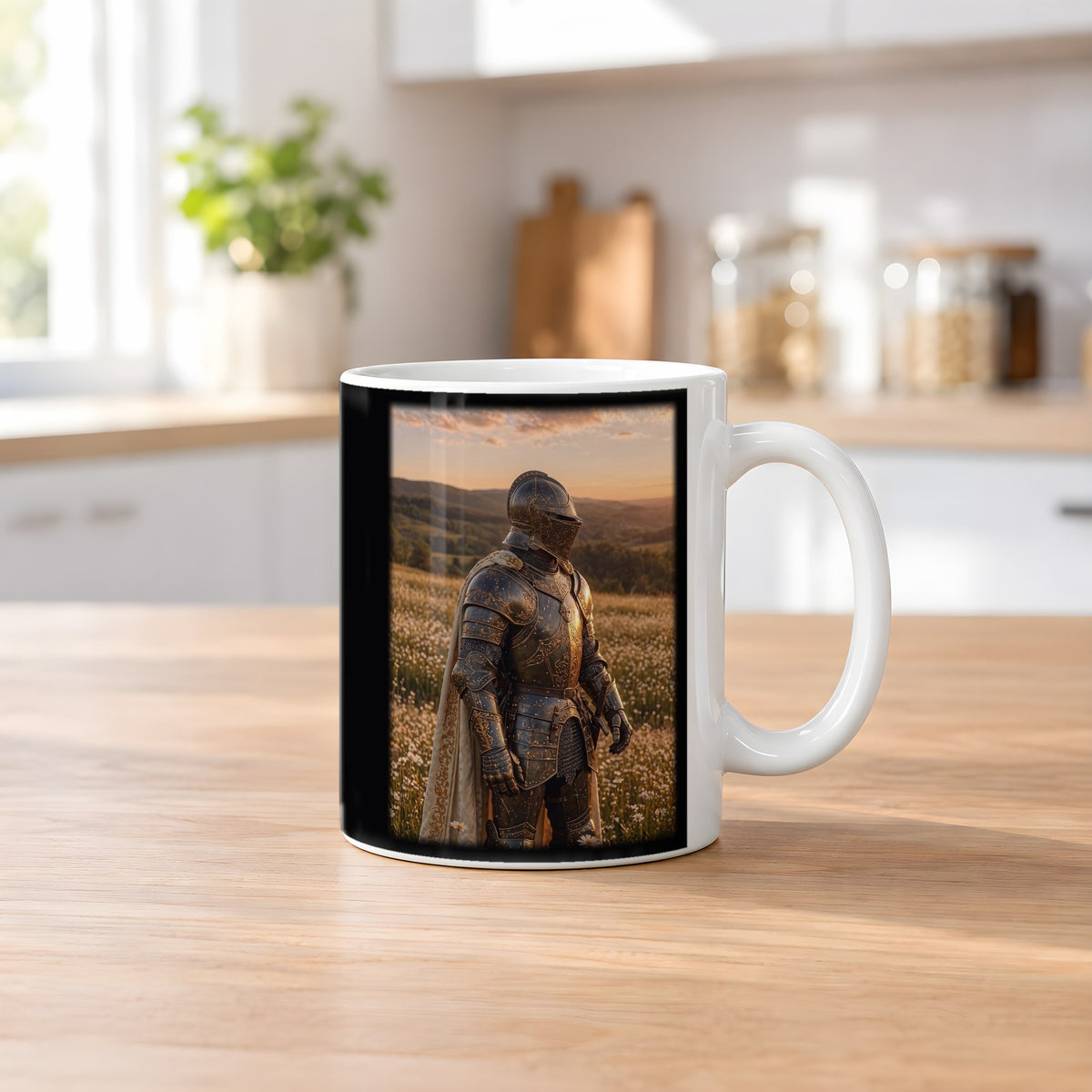 Der Ritter der Blumenwiesen – weiße Tasse, auf dem Küchentresen