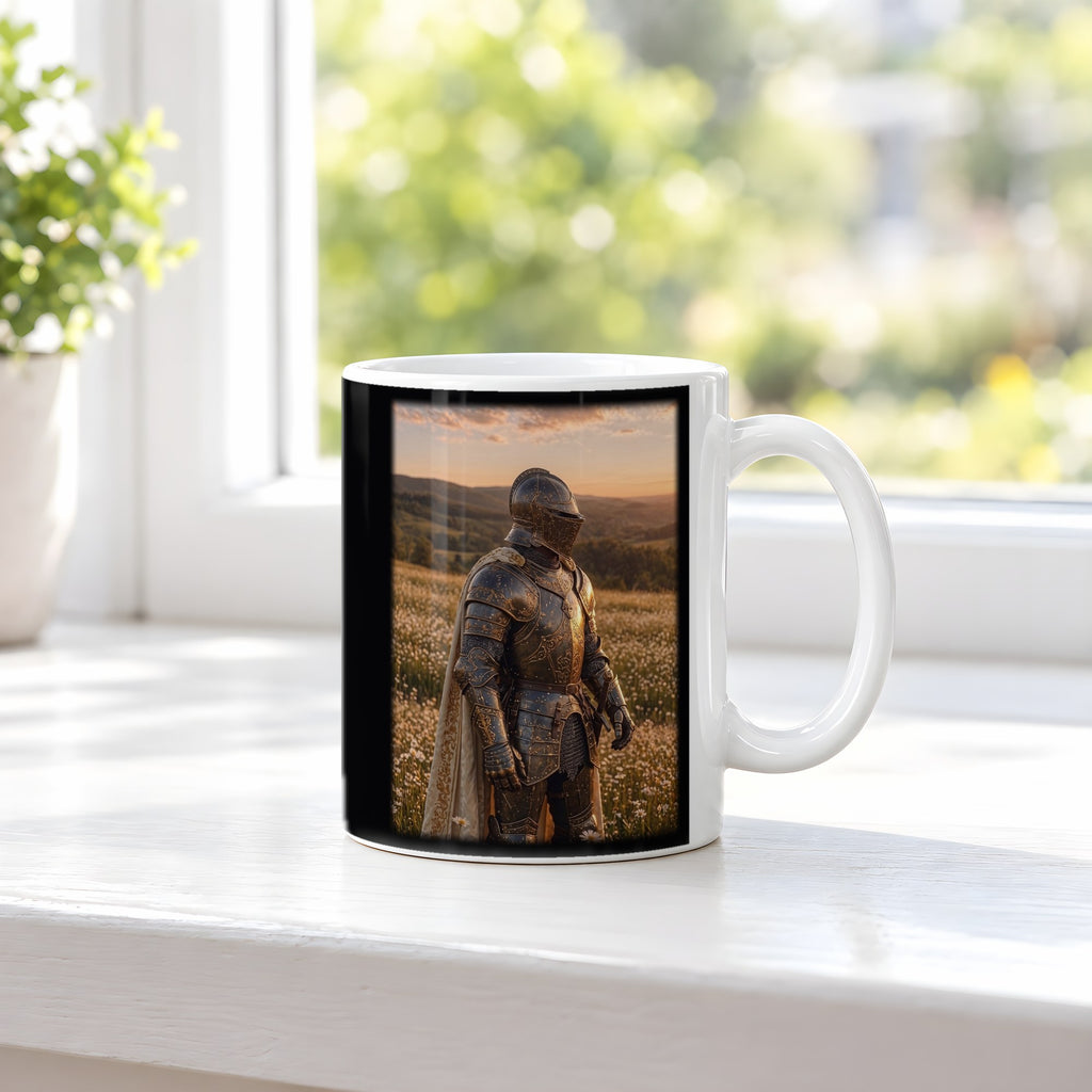 Der Ritter der Blumenwiesen – weiße Tasse, auf der Fensterbank