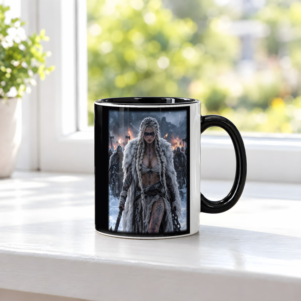Die Rächerin – Tasse innen schwarz, auf der Fensterbank