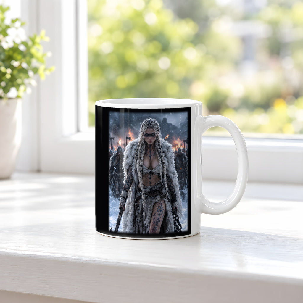 Die Rächerin – weiße Tasse, auf der Fensterbank