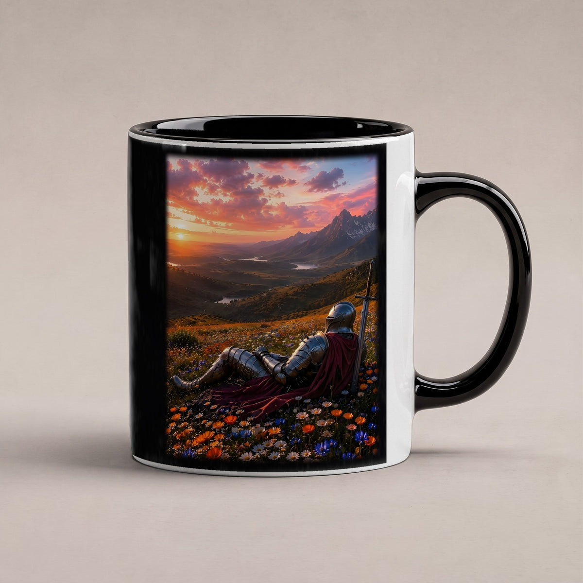Die Rast des Ritters – Tasse innen schwarz, freigestellt