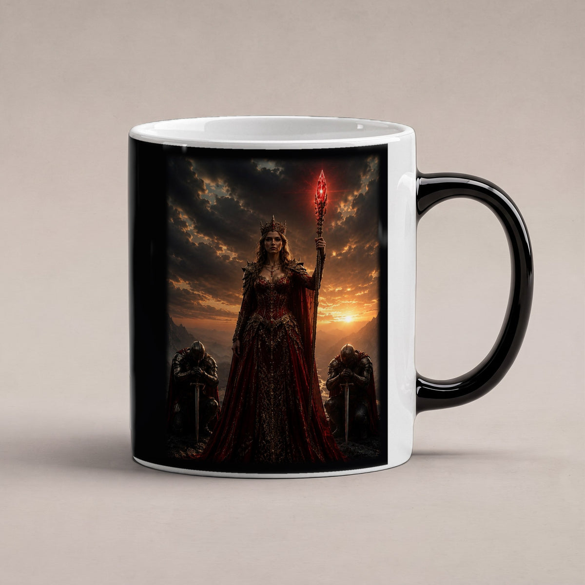 Die Rote Königin – Black Edition Zaubertasse mit Motiv (heiß), freigestellt