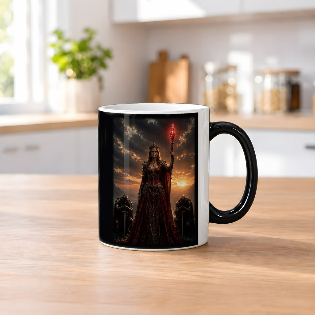 Die Rote Königin – Black Edition Zaubertasse mit Motiv (heiß), auf dem Küchentresen