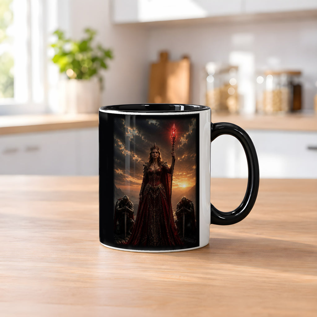 Die Rote Königin – Tasse innen schwarz, auf dem Küchentresen