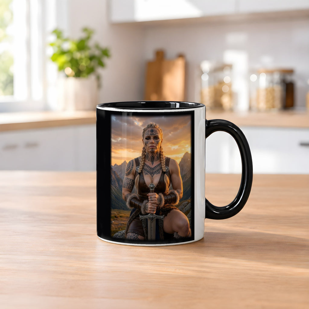 Die Runenkriegerin – Tasse innen schwarz, auf dem Küchentresen